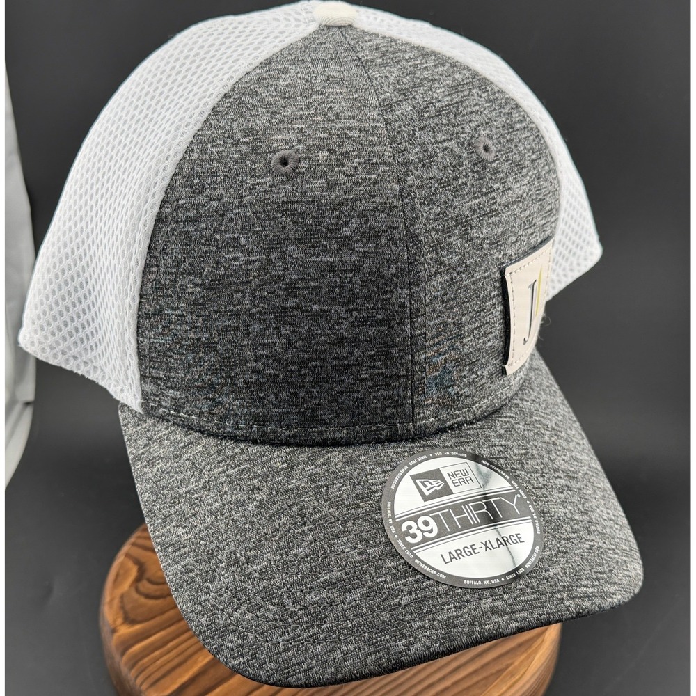 New Era 39THIRTY: "J" Logo, Stretch Fit Mesh, Grey White Trucker Hat L/XL